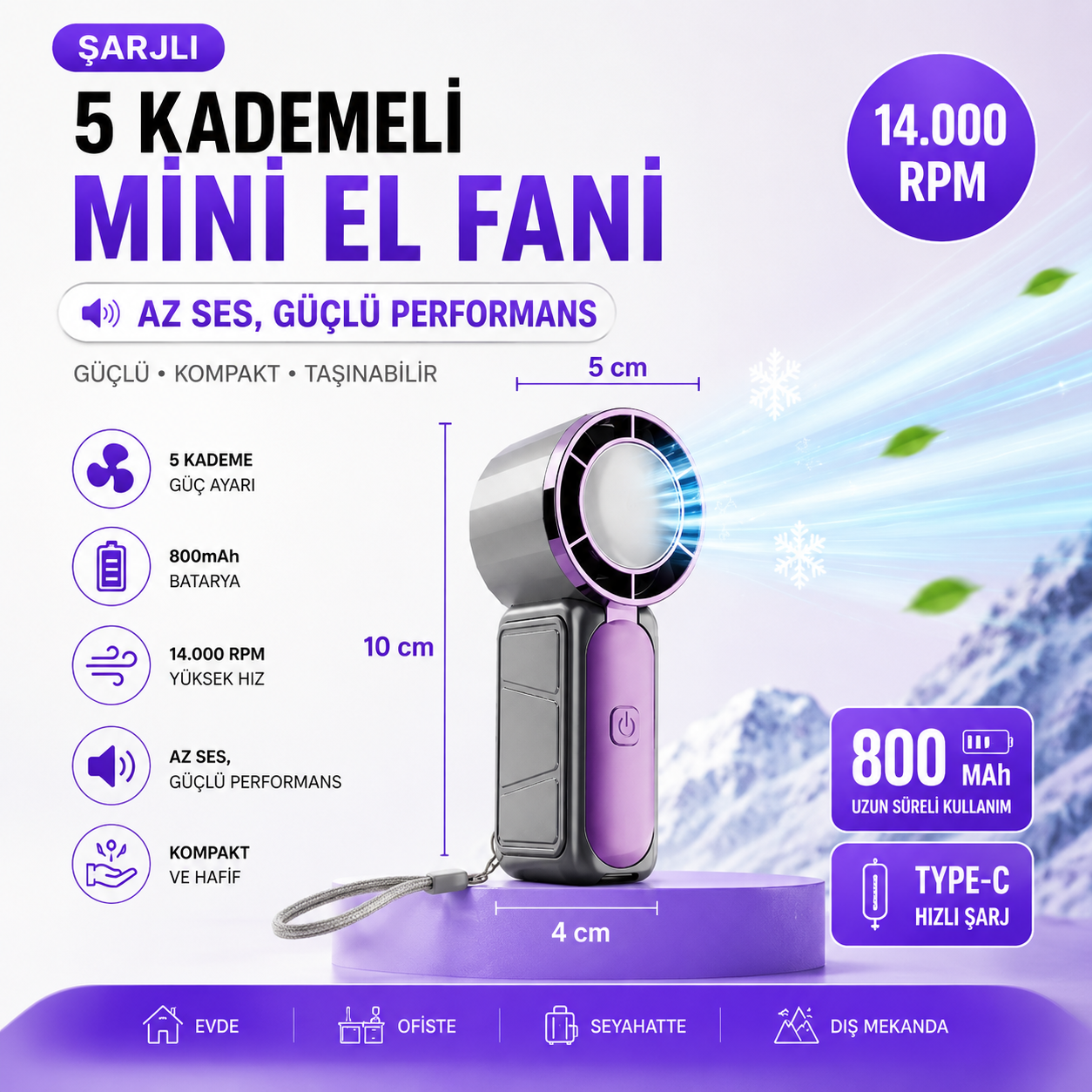 SENXAR™ Taşınabilir 5 Kademeli Mini Turbo El Fanı