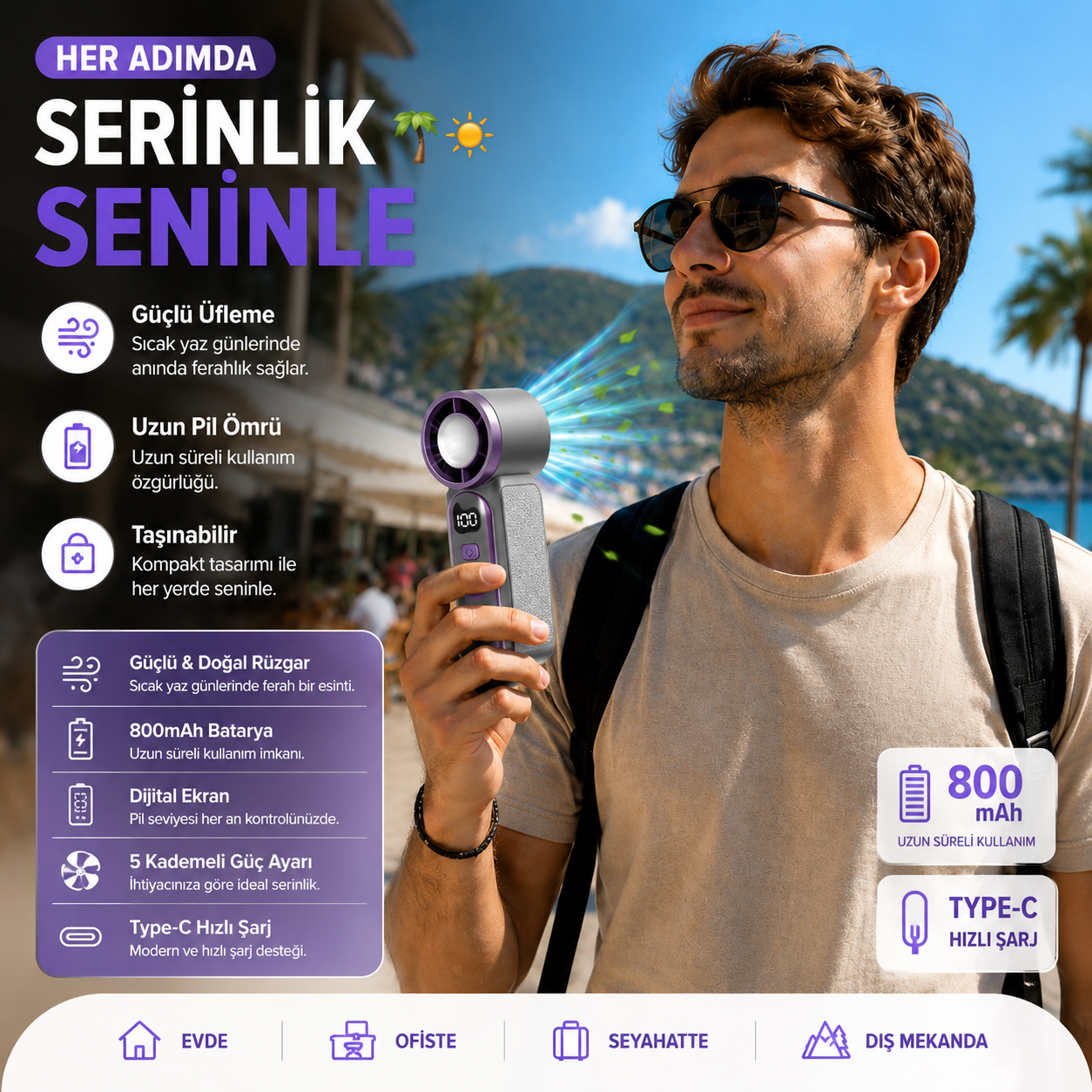 SENXAR™ Taşınabilir 5 Kademeli Mini Turbo El Fanı