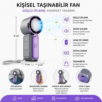 SENXAR™ Taşınabilir 5 Kademeli Mini Turbo El Fanı